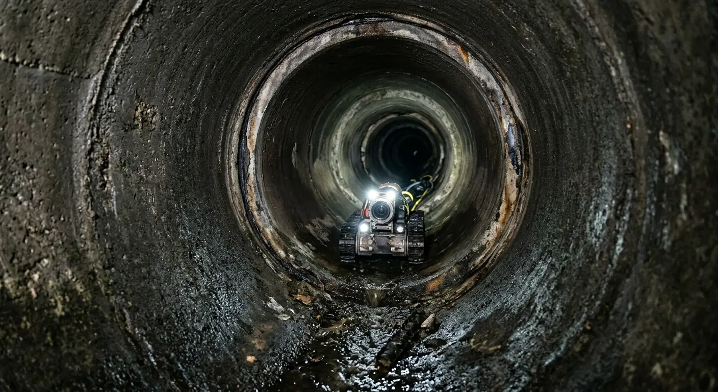 Robotic sewer camera inspecting pipe interior for Drain Snake Service in Plains